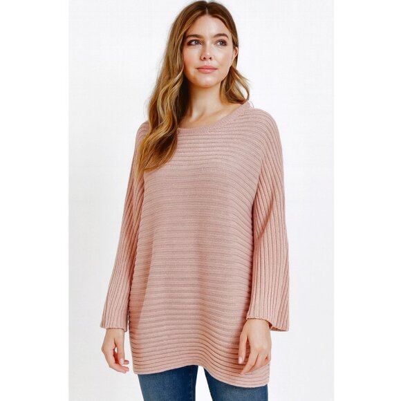 Free People Beach Ribbed Tunic Sweater Size Large Oversized Dolman Sleeve - Picture 1 of 11